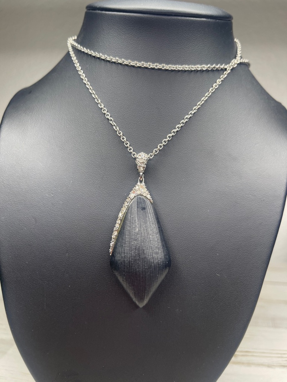 Alexis Bittar Carved Black Lucite Crystal Sculptural Pendant Necklace